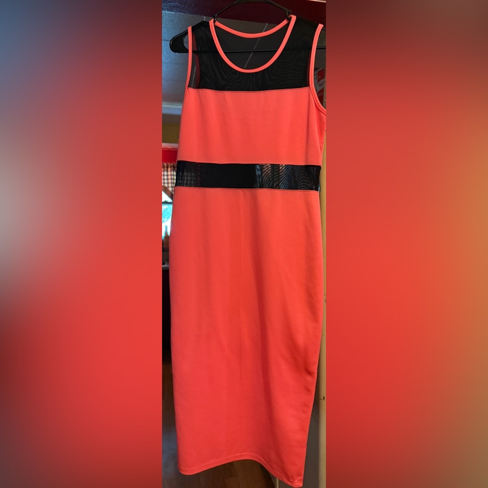 Coral Dress with Black Mesh Detail NWT Size Large
